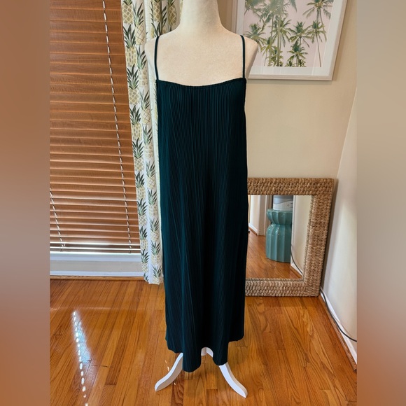 Pleated Midi Slip Dress Teal Green Adjustable Straps Size Medium Holiday NWT - Picture 7 of 7